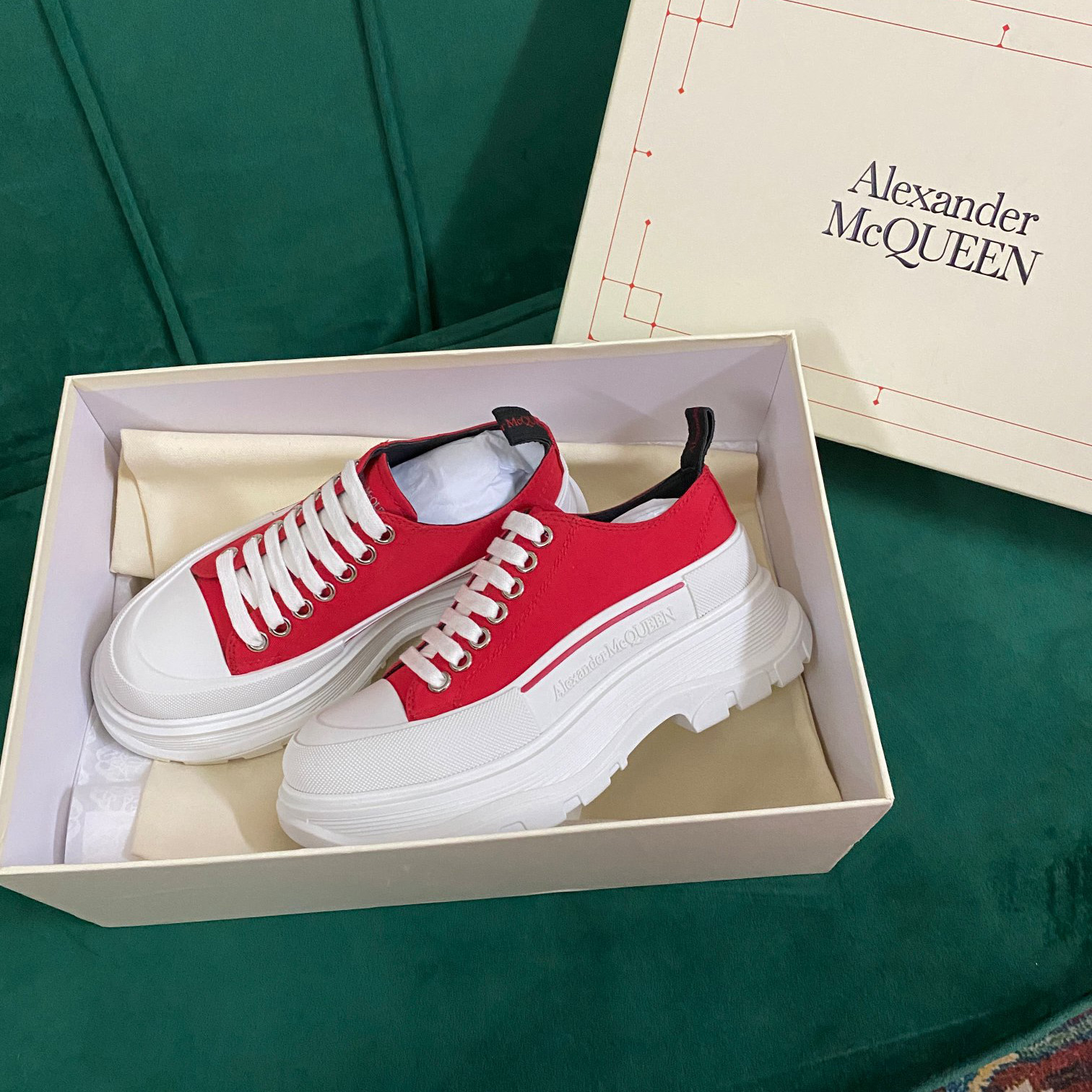 Alexander Mqueen Women's Tread Slick Lace Up In Lust Red - DopestKickz