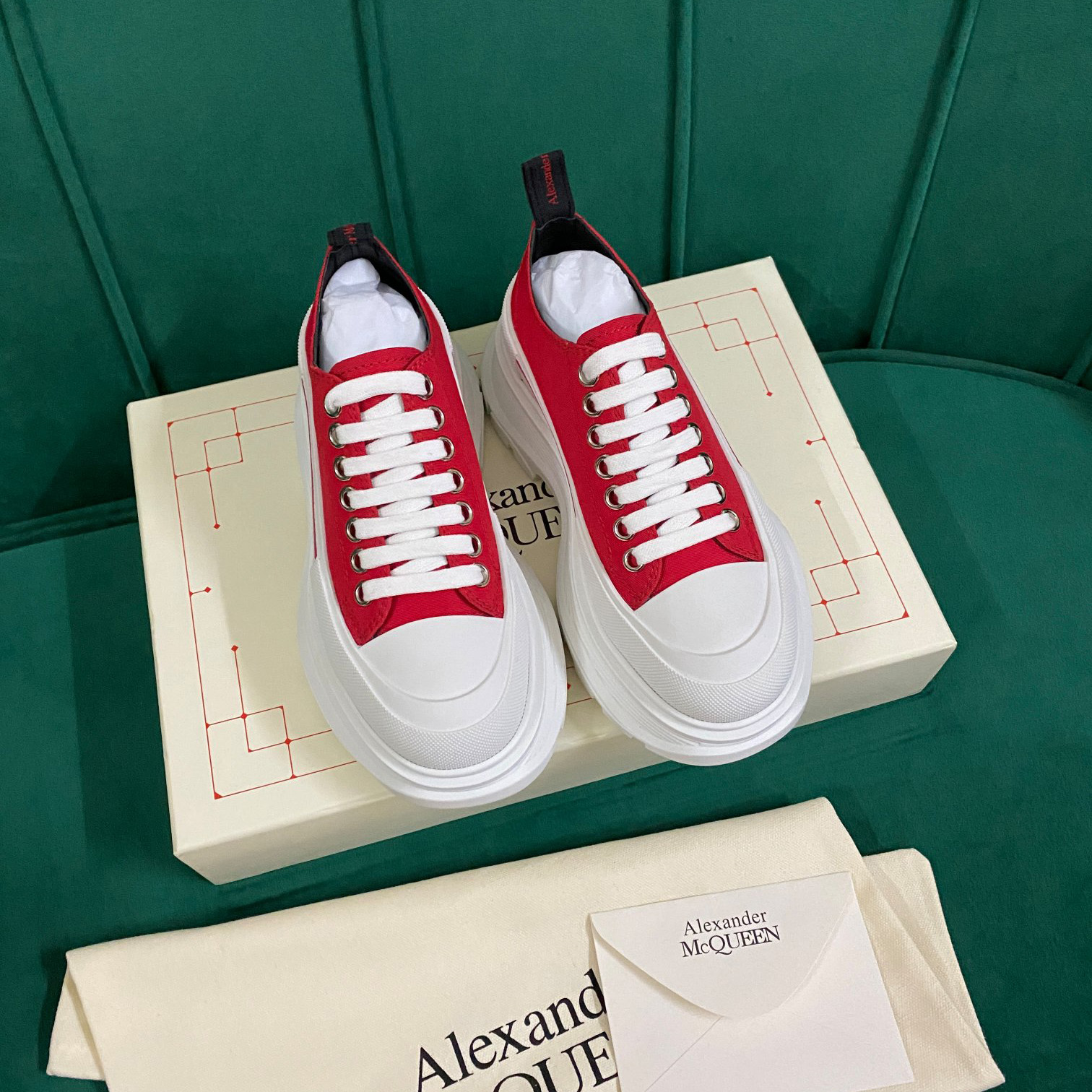 Alexander Mqueen Women's Tread Slick Lace Up In Lust Red - DopestKickz