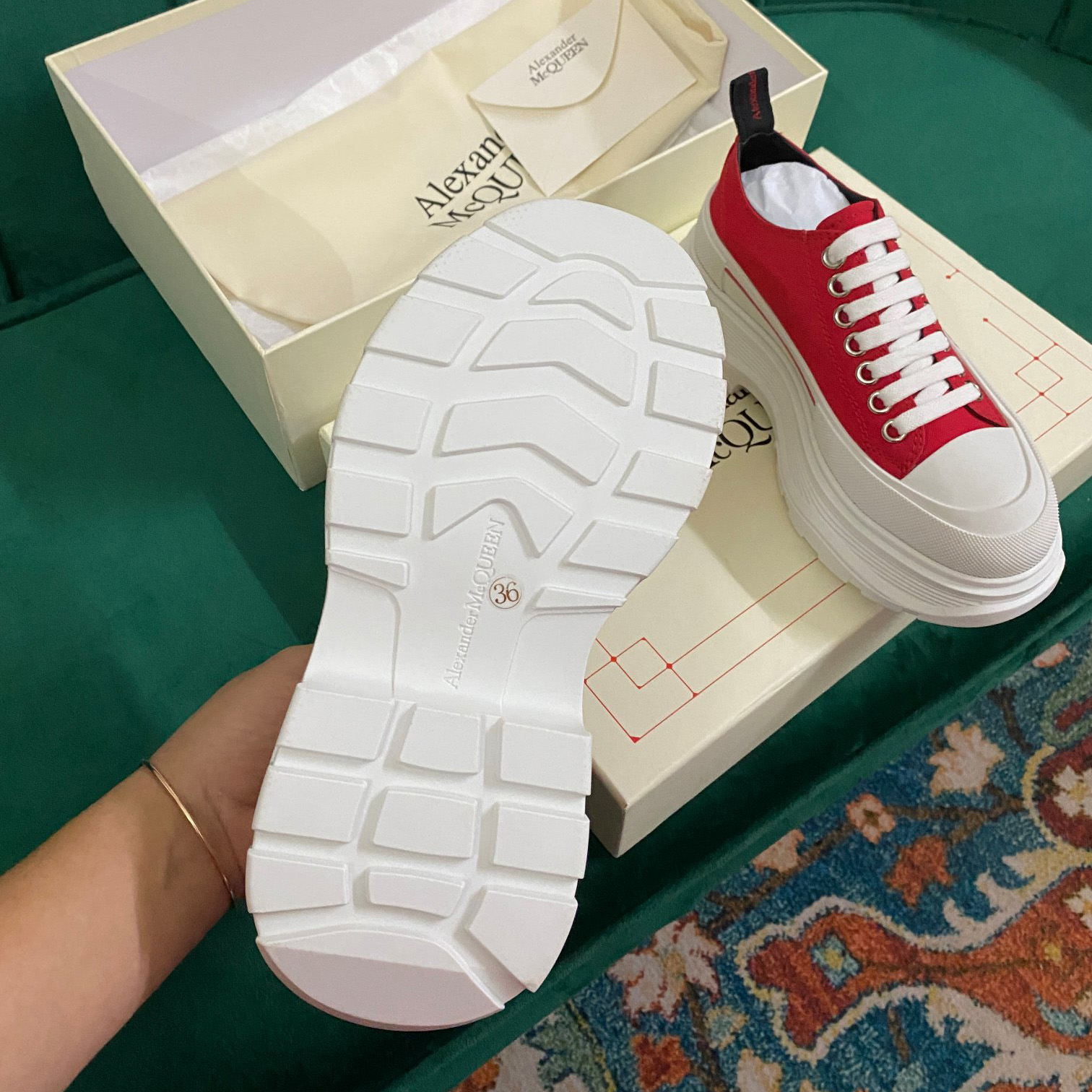 Alexander Mqueen Women's Tread Slick Lace Up In Lust Red - DopestKickz