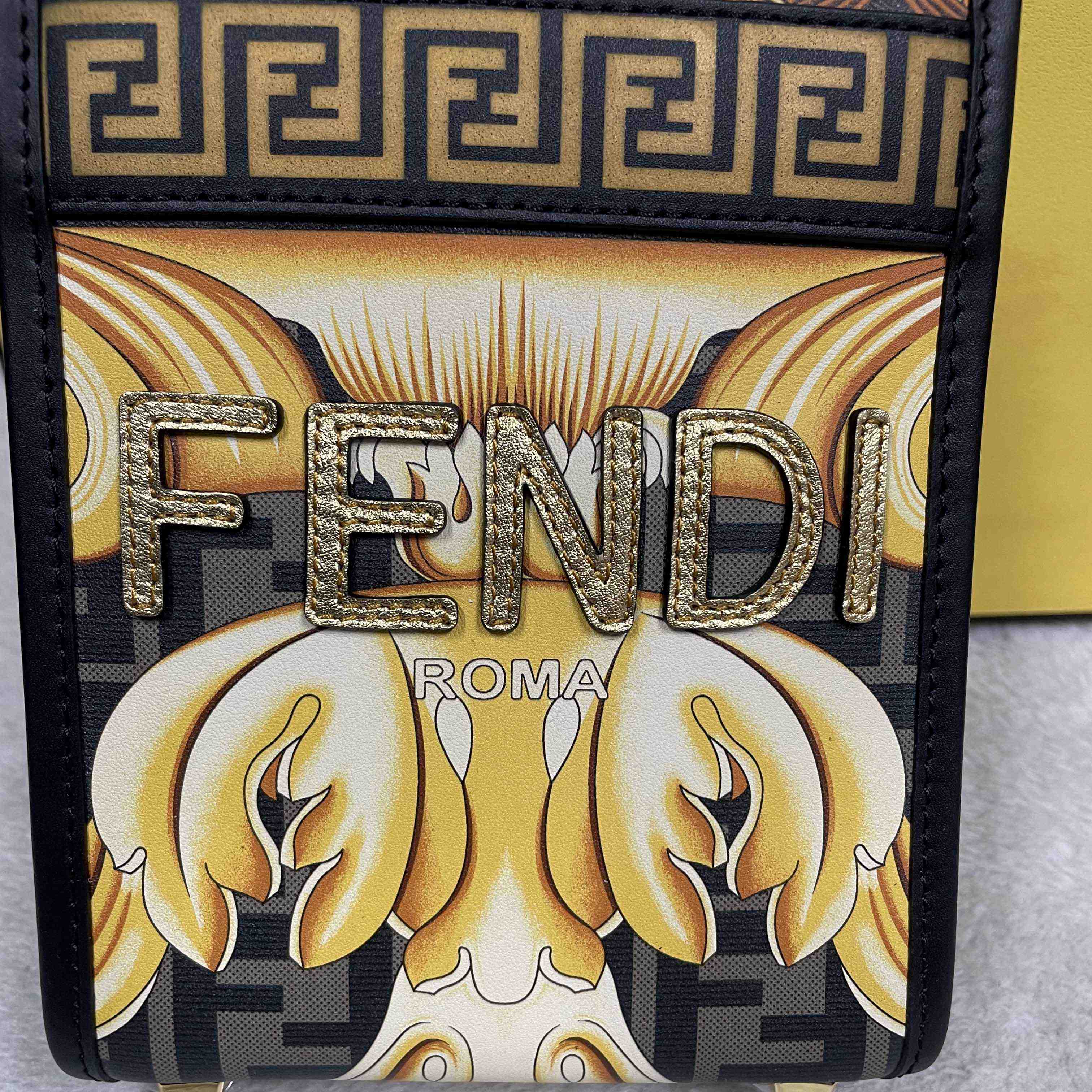 Versace x Fendi Mini Sunshine Shopper Fendace Printed White Leather Mini Bag(13-18-6.5cm) - DopestKickz