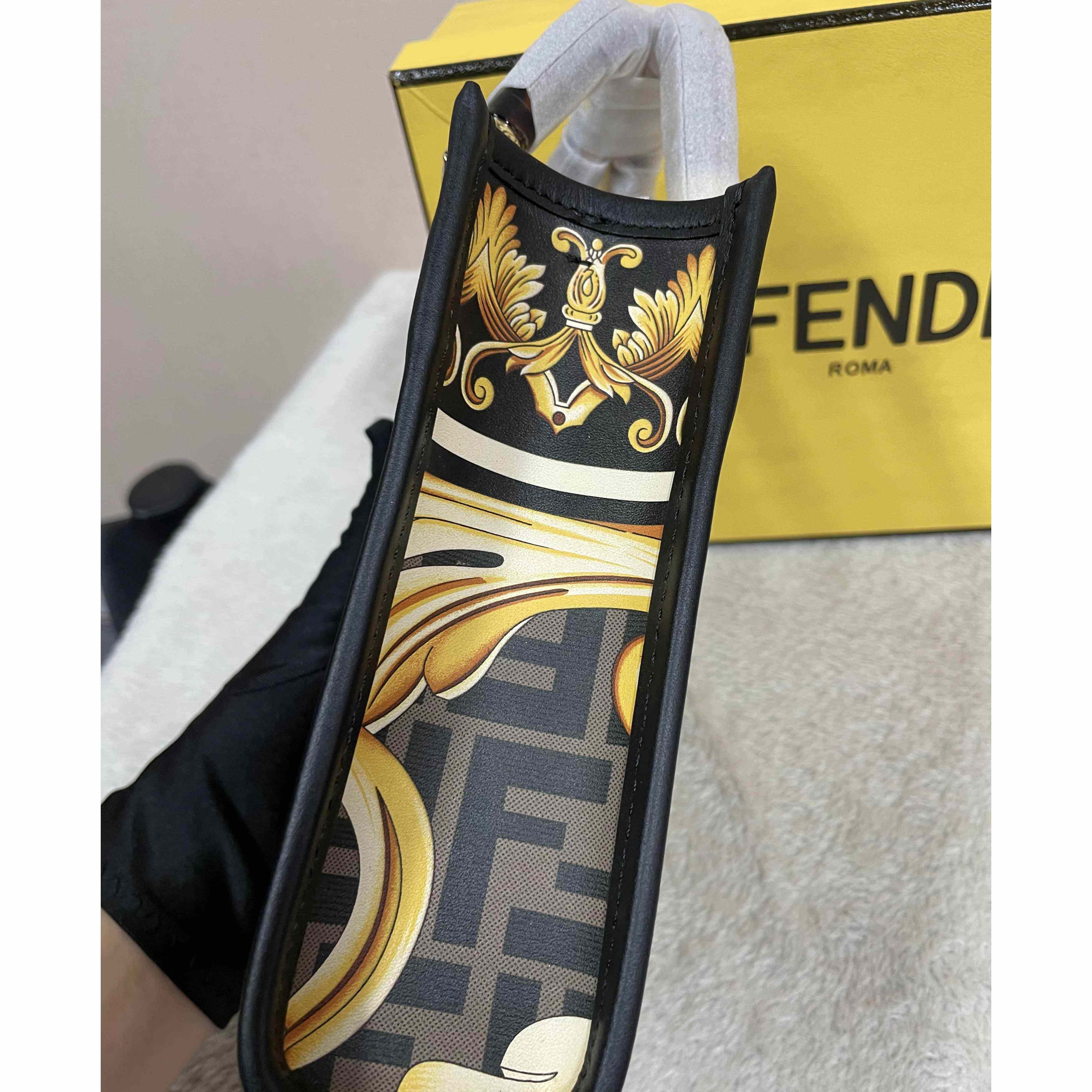 Versace x Fendi Mini Sunshine Shopper Fendace Printed White Leather Mini Bag(13-18-6.5cm) - DopestKickz