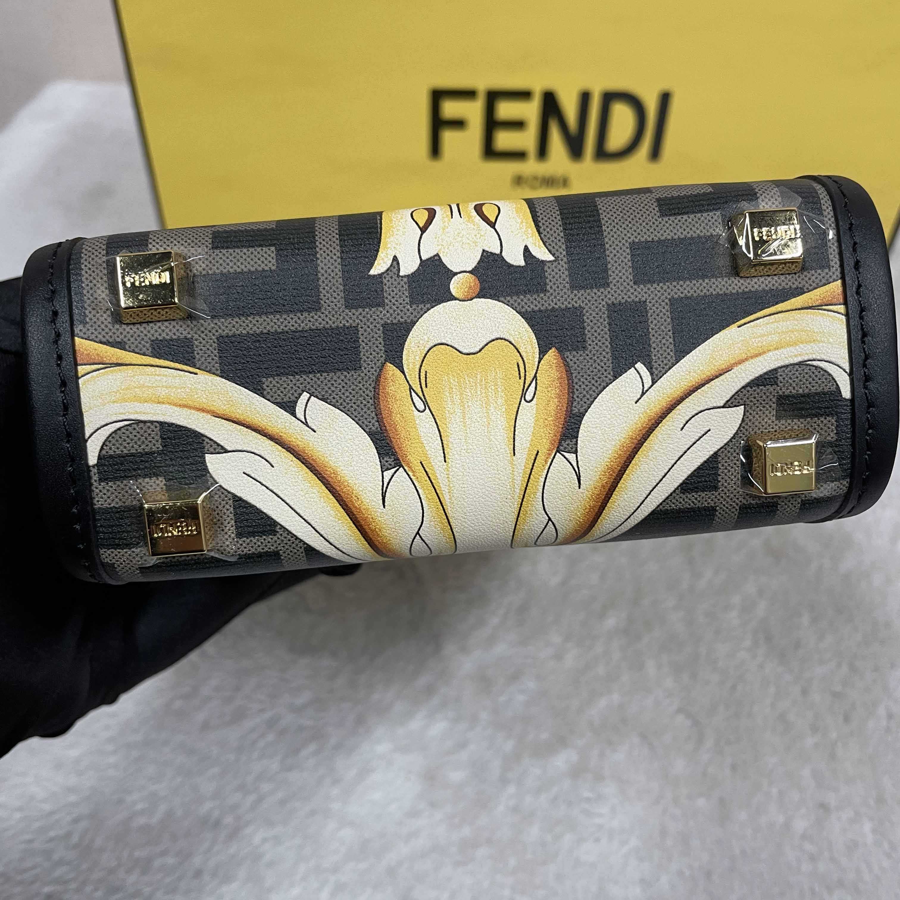 Versace x Fendi Mini Sunshine Shopper Fendace Printed White Leather Mini Bag(13-18-6.5cm) - DopestKickz