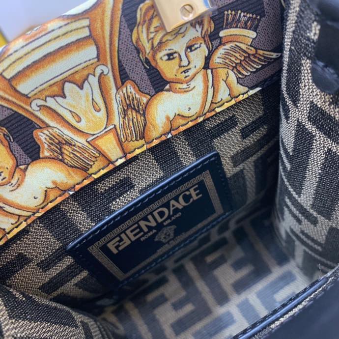 Versace x Fendi Mini Sunshine Shopper Fendace Printed White Leather Mini Bag(13-18-6.5cm) - DopestKickz
