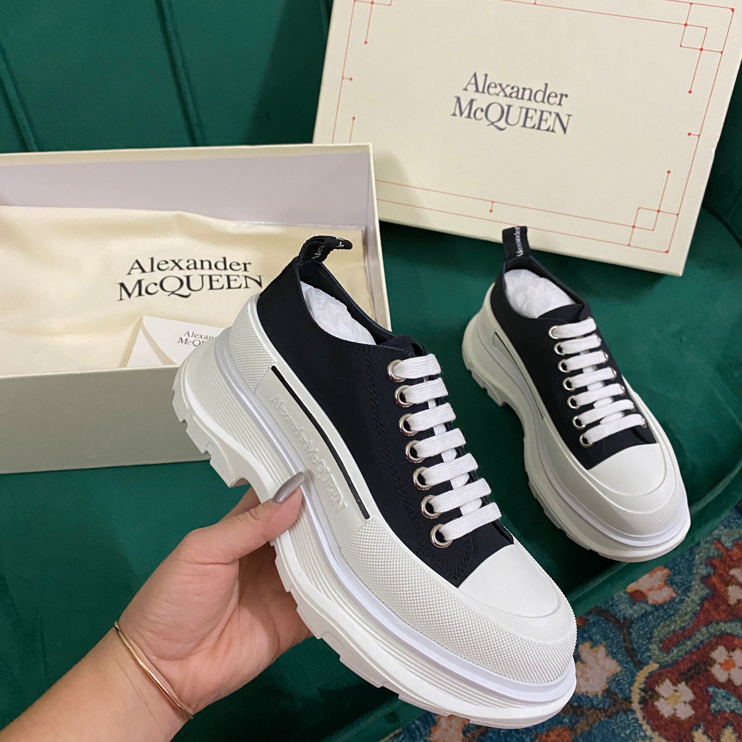 Alexander Mqueen Tread Slick Lace Up in Black/white - DopestKickz