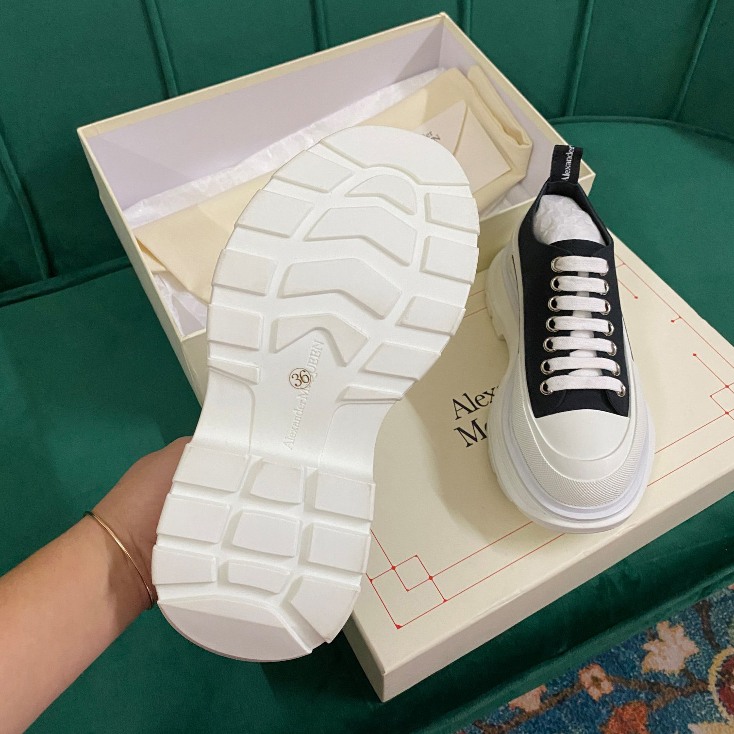 Alexander Mqueen Tread Slick Lace Up in Black/white - DopestKickz