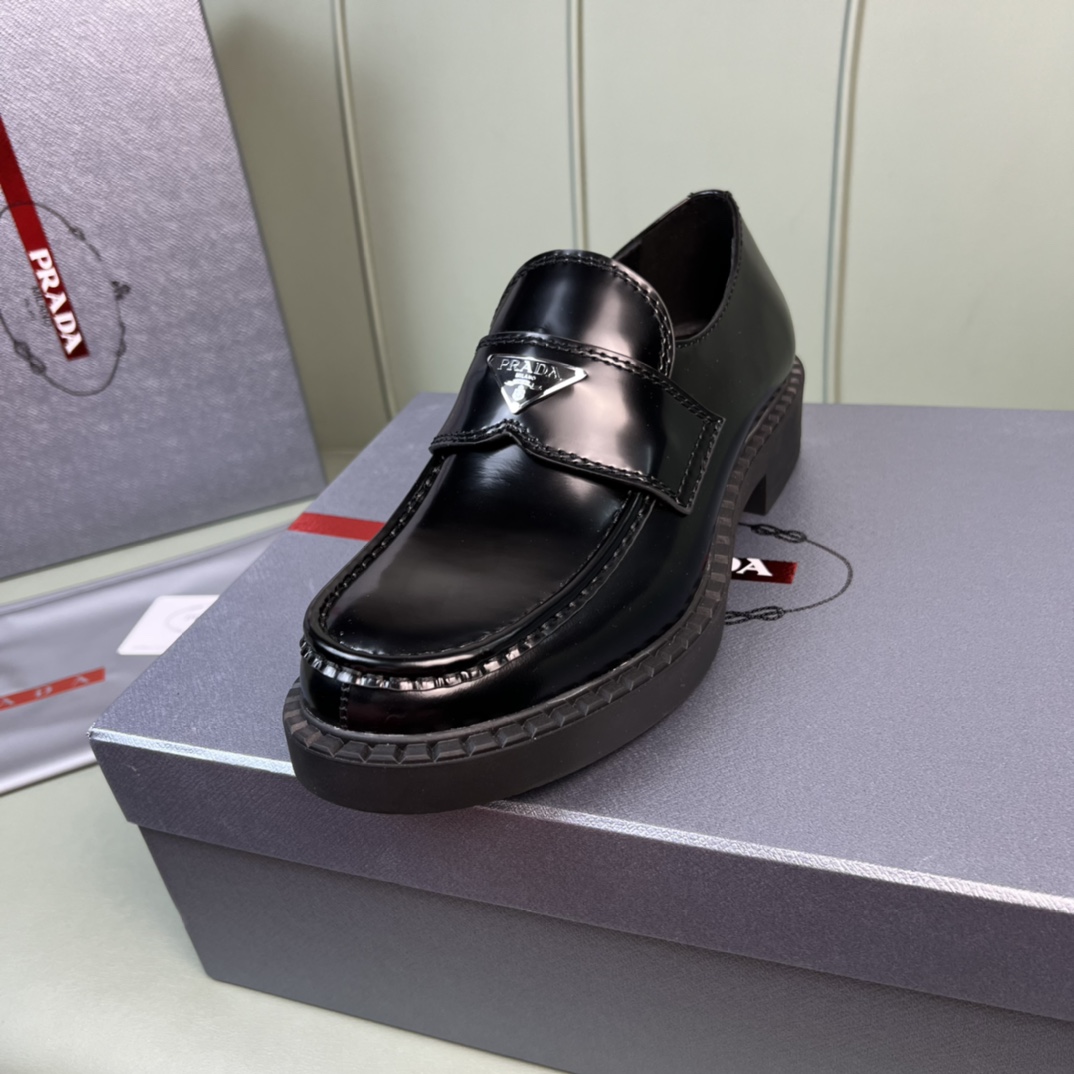 Prada Chocolate Sharp Brushed Leather Pointed Loafers - DopestKickz