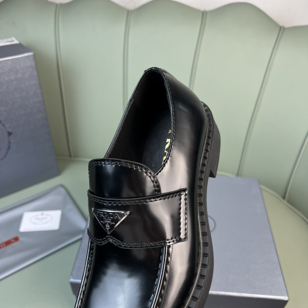 Prada Chocolate Sharp Brushed Leather Pointed Loafers - DopestKickz