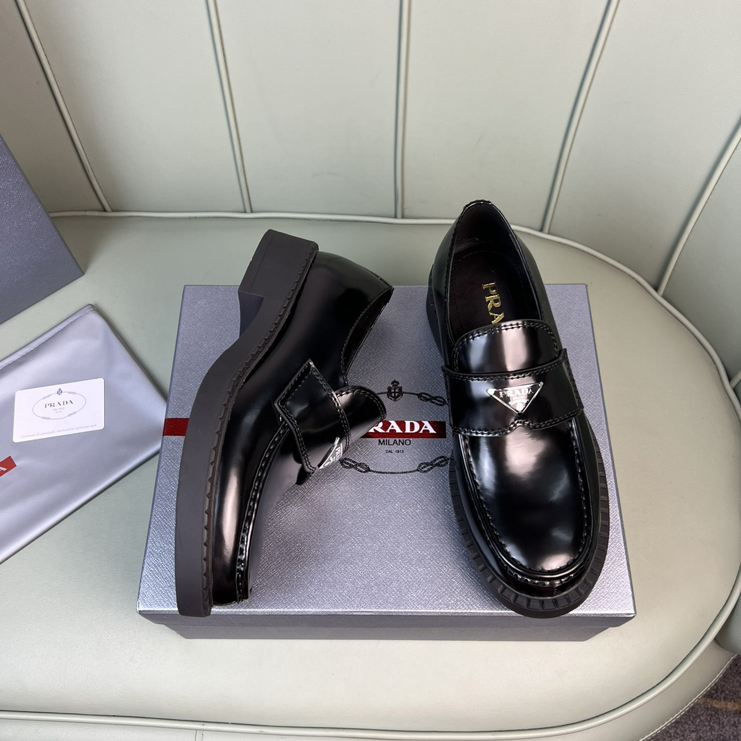 Prada Chocolate Sharp Brushed Leather Pointed Loafers - DopestKickz
