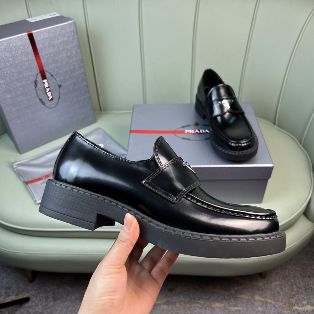 Prada Chocolate Sharp Brushed Leather Pointed Loafers - DopestKickz