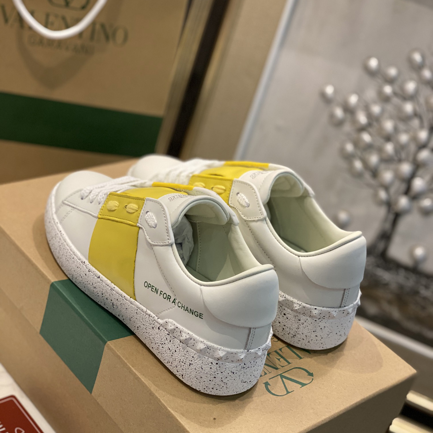 Valenti Open For A Change Sneaker In Bio-Based Material In White/Lemon Cream - DopestKickz