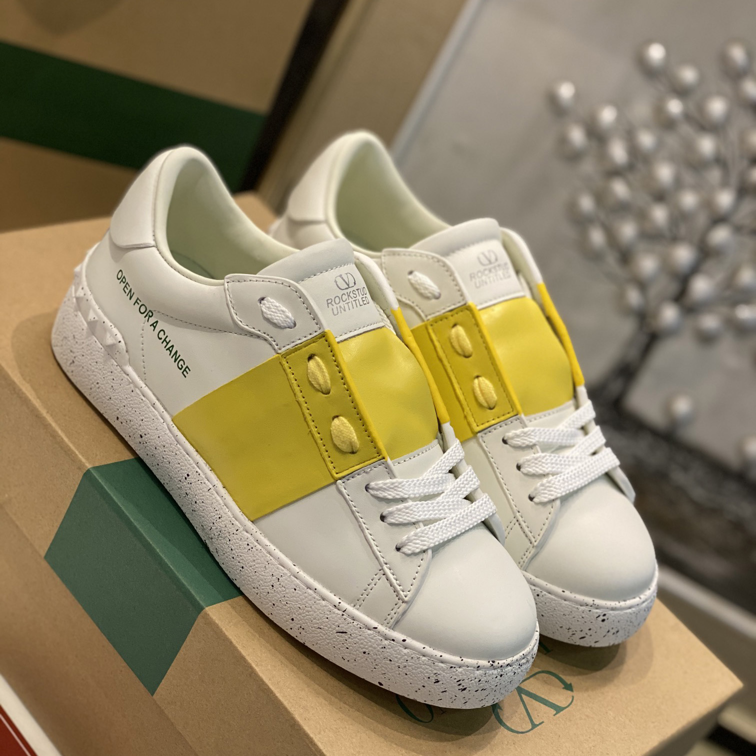 Valenti Open For A Change Sneaker In Bio-Based Material In White/Lemon Cream - DopestKickz