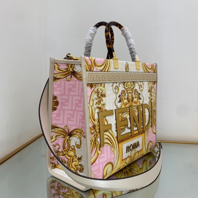 Versace x Fendi Sunshine Medium Fendace Printed White Leather Shopper(35-31-17cm) - DopestKickz