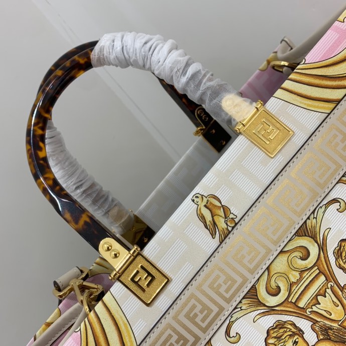 Versace x Fendi Sunshine Medium Fendace Printed White Leather Shopper(35-31-17cm) - DopestKickz