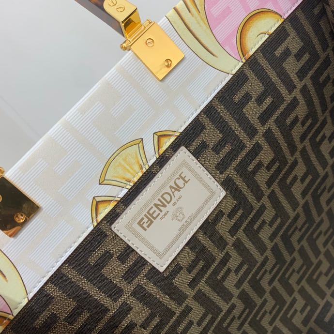 Versace x Fendi Sunshine Medium Fendace Printed White Leather Shopper(35-31-17cm) - DopestKickz