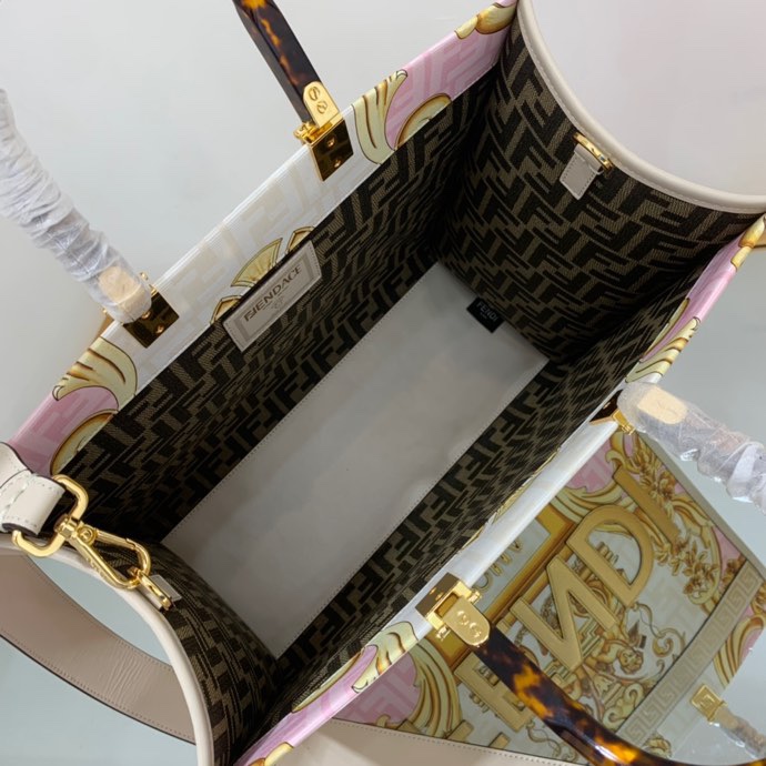 Versace x Fendi Sunshine Medium Fendace Printed White Leather Shopper(35-31-17cm) - DopestKickz