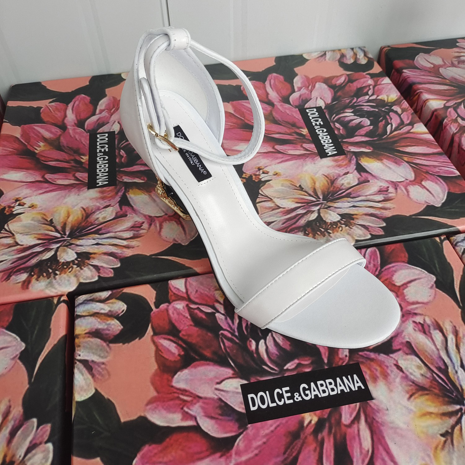 Dolce & Gabbana Nappa Leather Sandals With Baroque DG Heel - DopestKickz