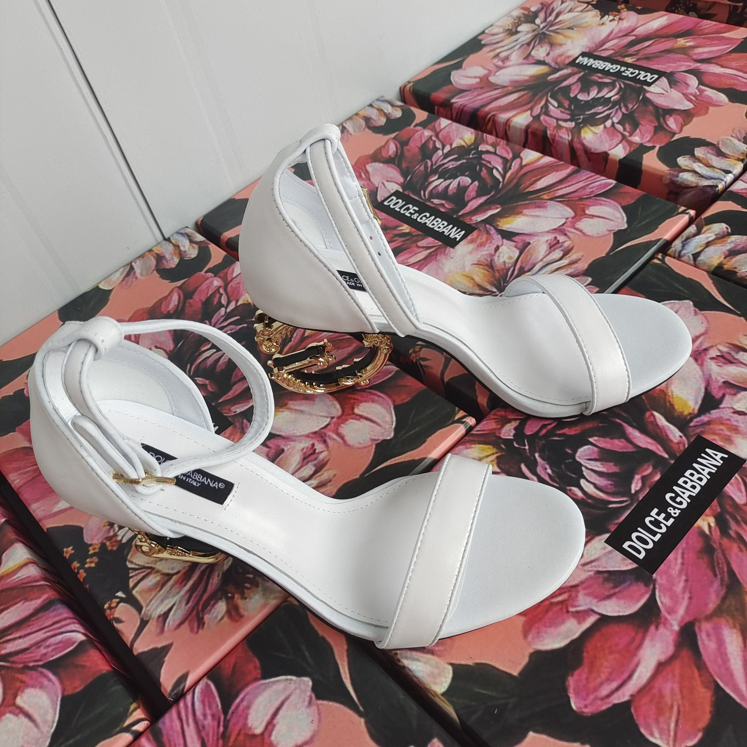 Dolce & Gabbana Nappa Leather Sandals With Baroque DG Heel - DopestKickz