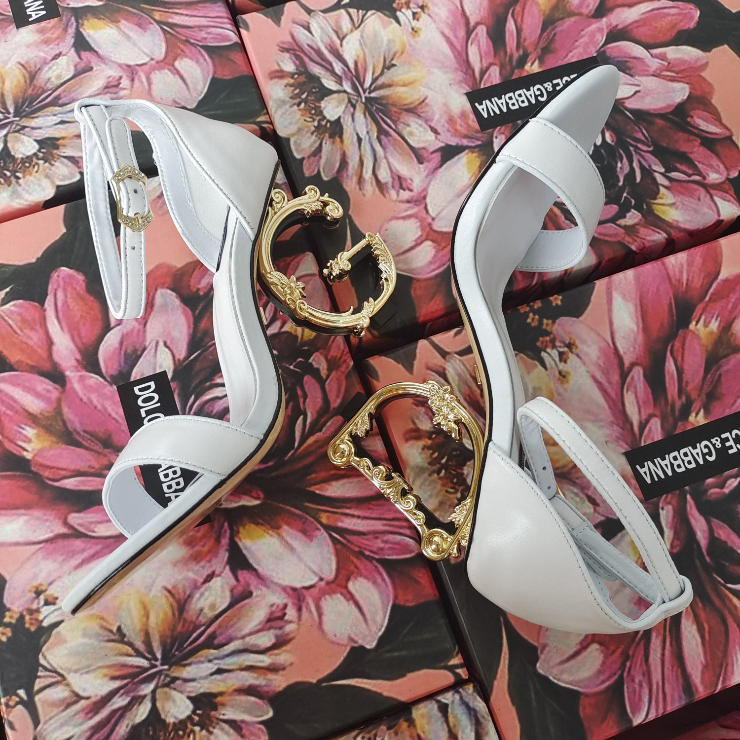 Dolce & Gabbana Nappa Leather Sandals With Baroque DG Heel - DopestKickz