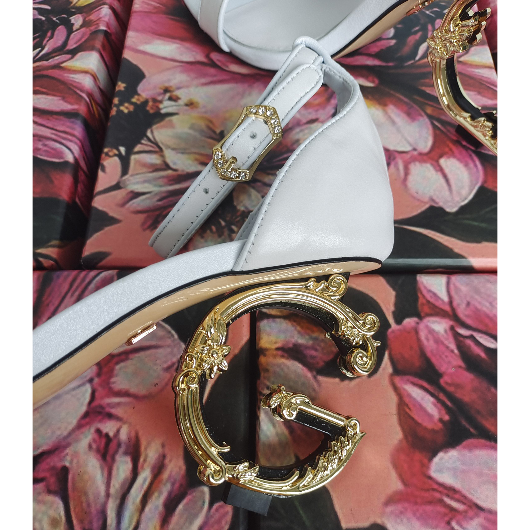 Dolce & Gabbana Nappa Leather Sandals With Baroque DG Heel - DopestKickz