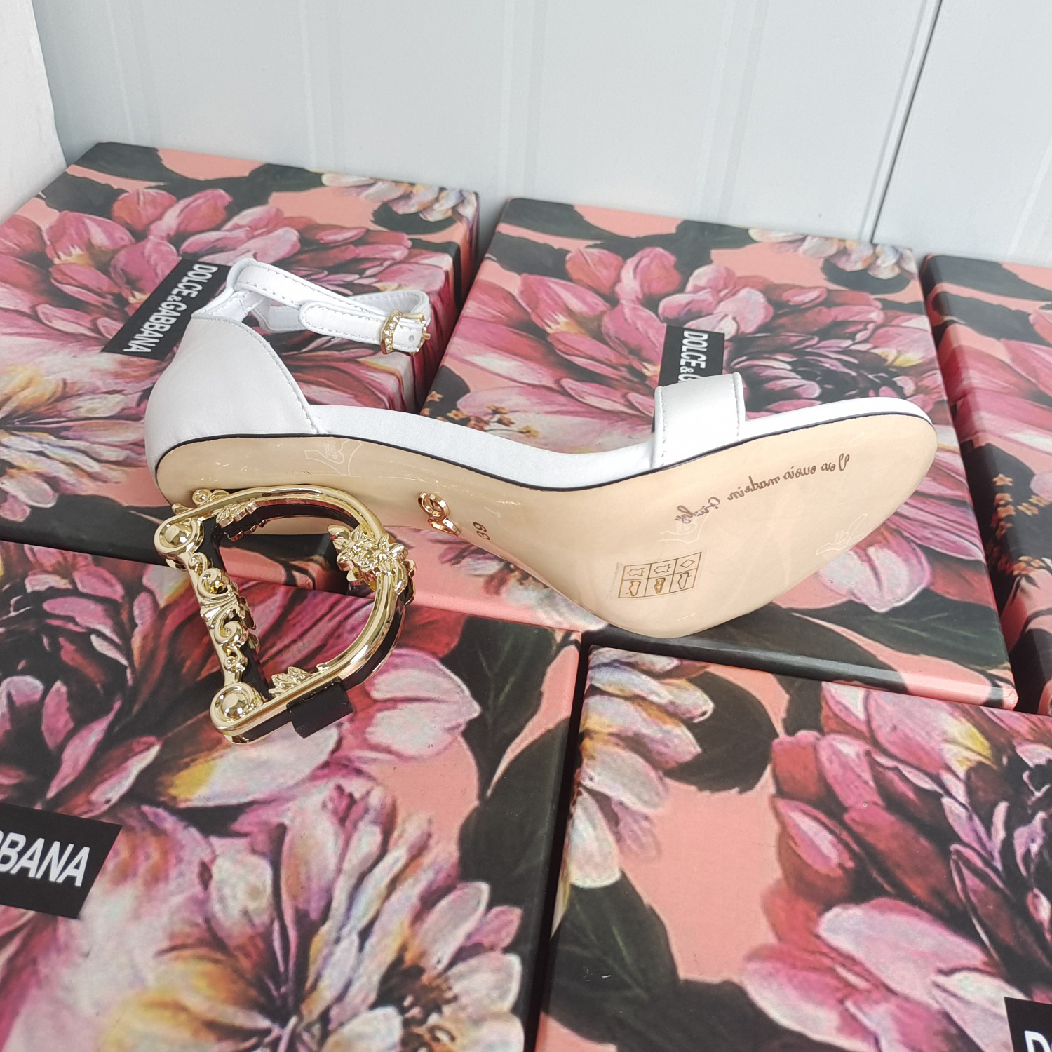 Dolce & Gabbana Nappa Leather Sandals With Baroque DG Heel - DopestKickz