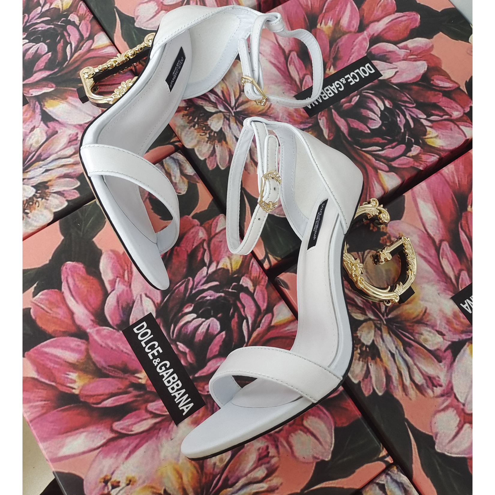 Dolce & Gabbana Nappa Leather Sandals With Baroque DG Heel - DopestKickz