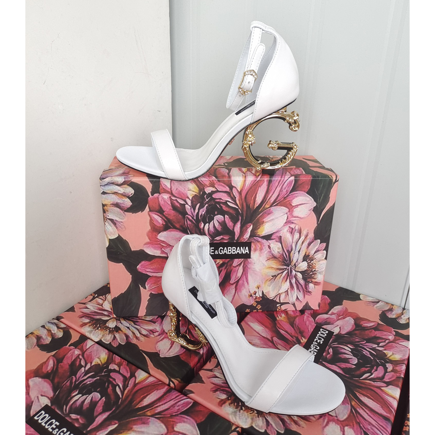 Dolce & Gabbana Nappa Leather Sandals With Baroque DG Heel - DopestKickz