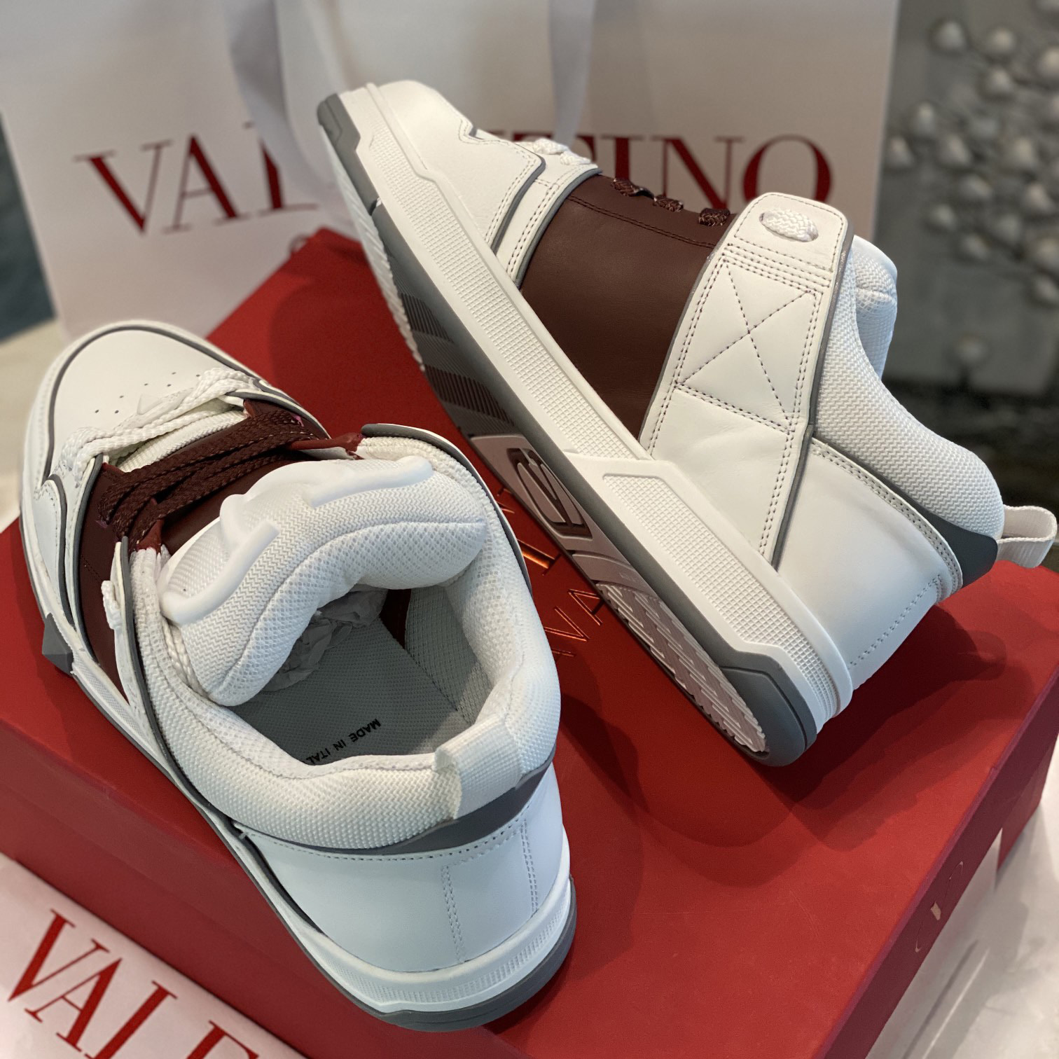 Valenti Open Skate Calfskin And Fabric Sneaker In White/Rubin - DopestKickz