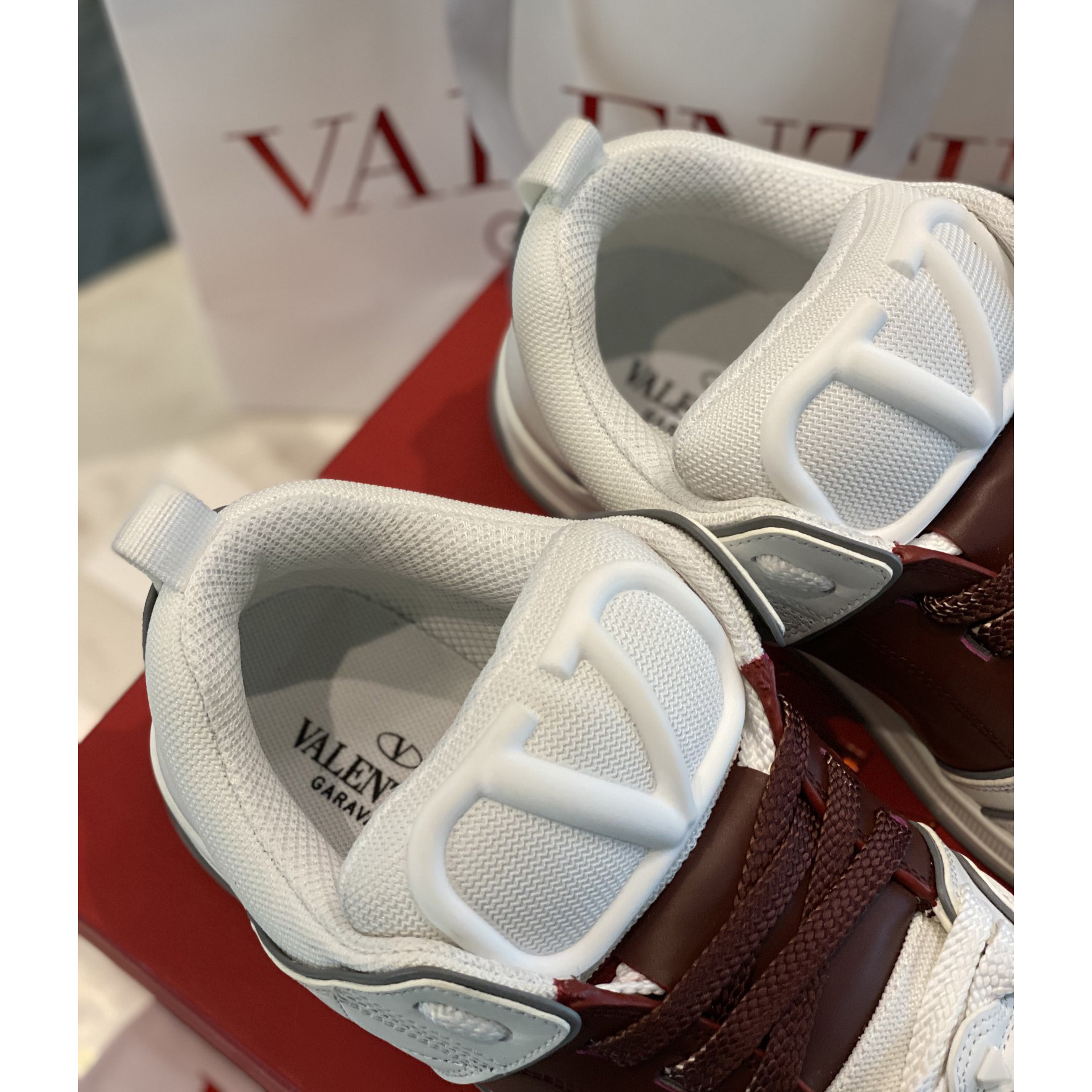 Valenti Open Skate Calfskin And Fabric Sneaker In White/Rubin - DopestKickz