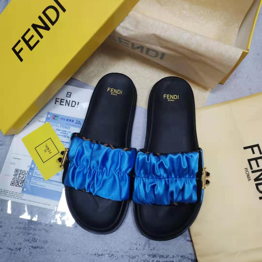 Fendi Fendi Feel Blue Satin Slides - DopestKickz