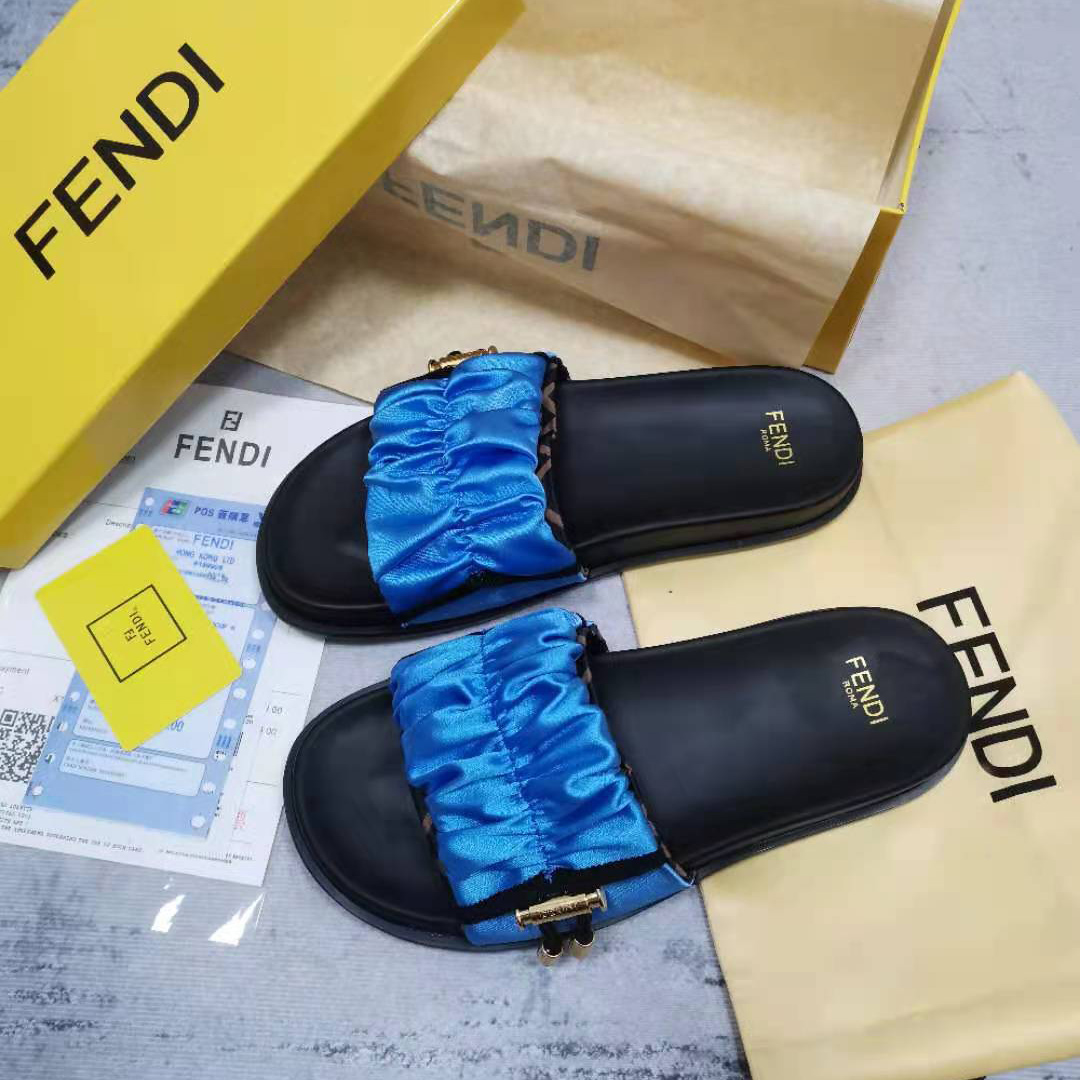 Fendi Fendi Feel Blue Satin Slides - DopestKickz
