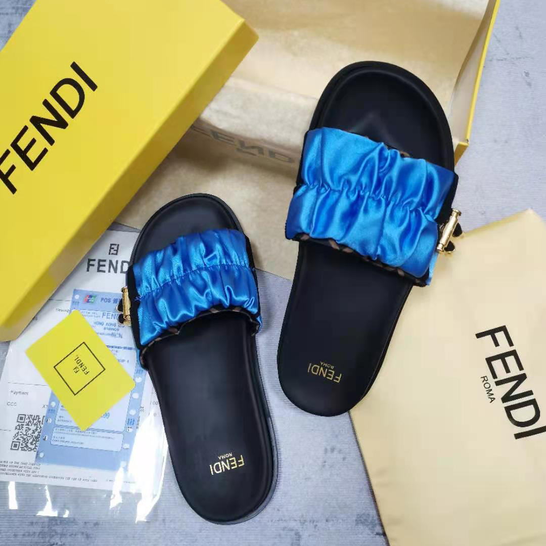 Fendi Fendi Feel Blue Satin Slides - DopestKickz