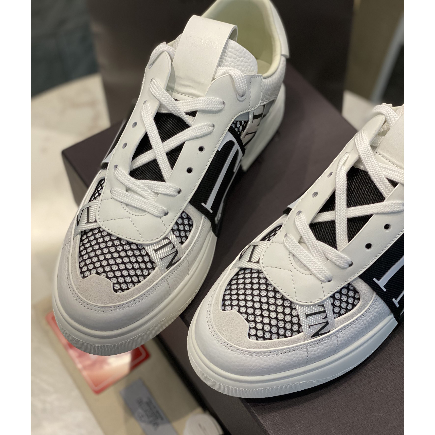 Valenti VL7N Low-Top Sneakers In Calfskin And Mesh Fabric With Bands - DopestKickz