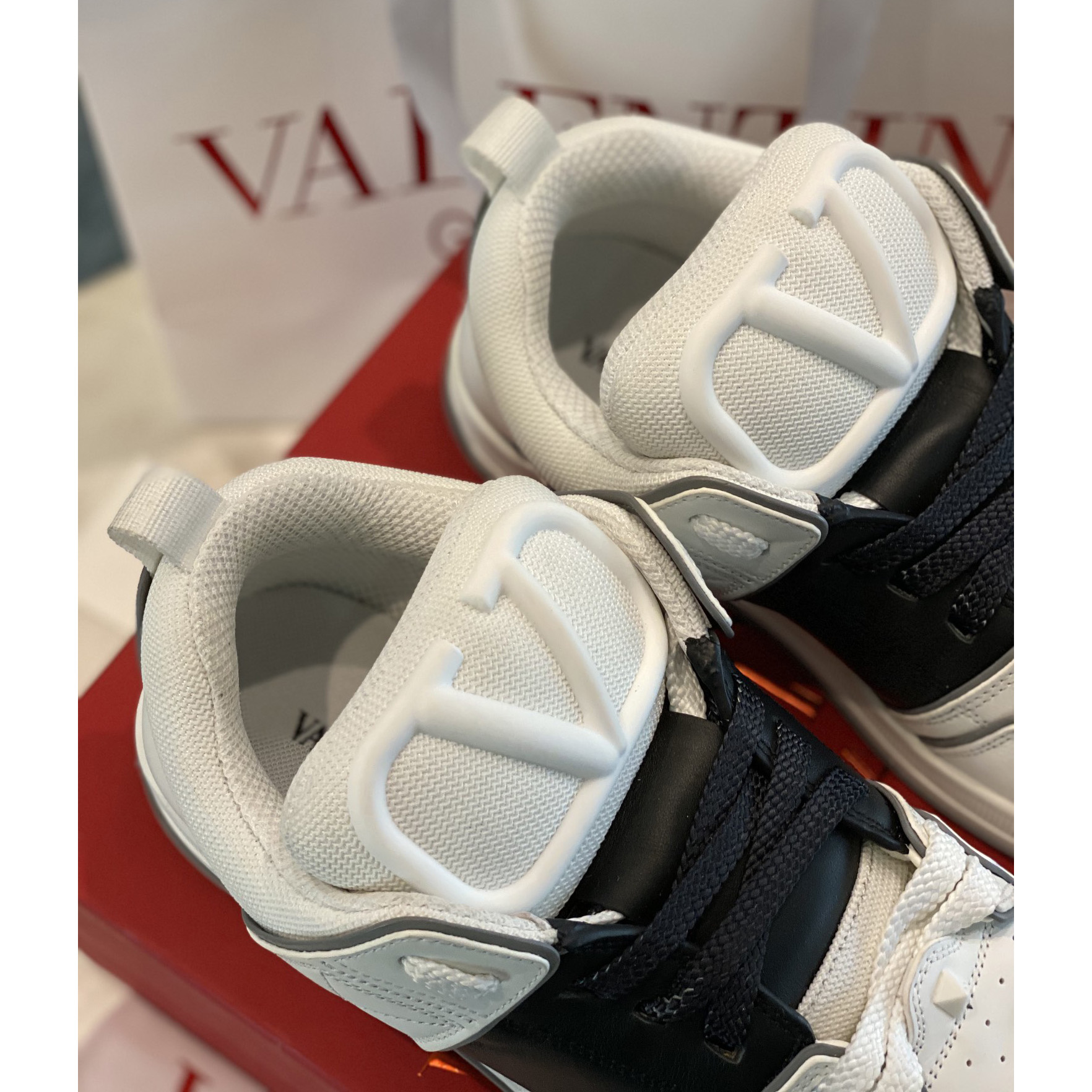 Valenti  Open Skate Calfskin And Fabric Sneaker In White/Black - DopestKickz