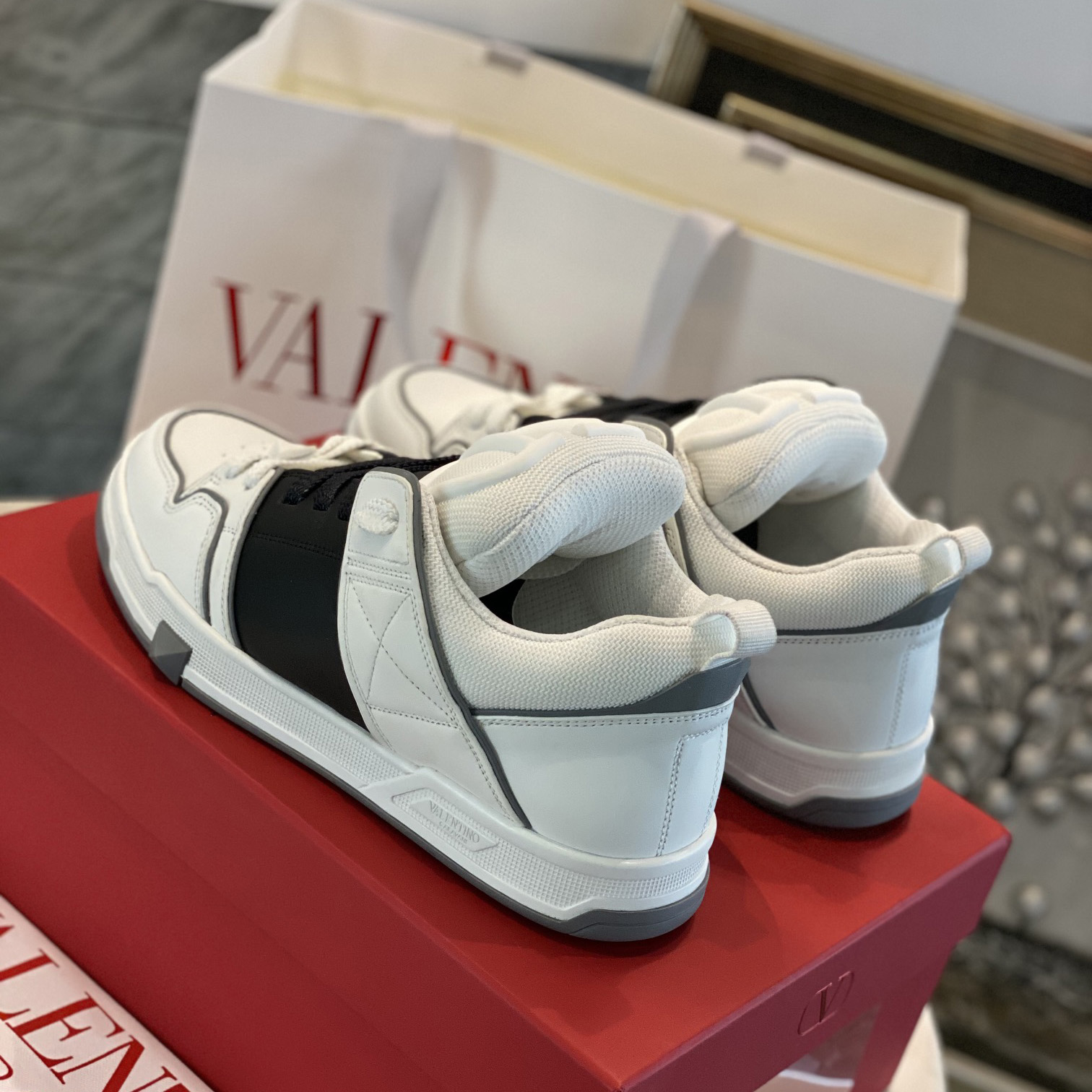 Valenti  Open Skate Calfskin And Fabric Sneaker In White/Black - DopestKickz