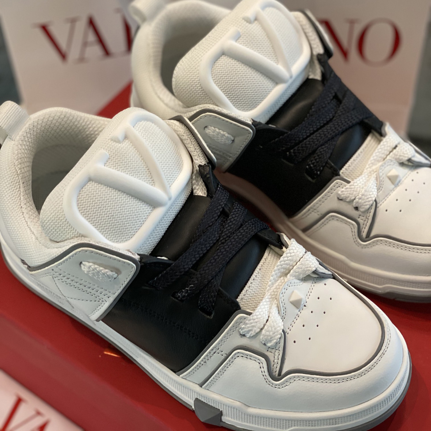 Valenti  Open Skate Calfskin And Fabric Sneaker In White/Black - DopestKickz