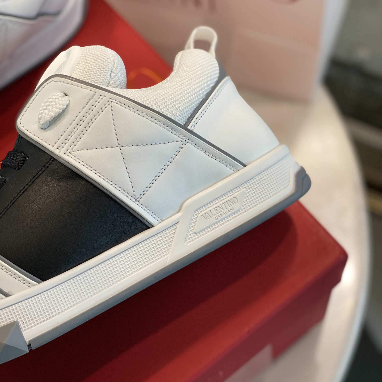 Valenti  Open Skate Calfskin And Fabric Sneaker In White/Black - DopestKickz