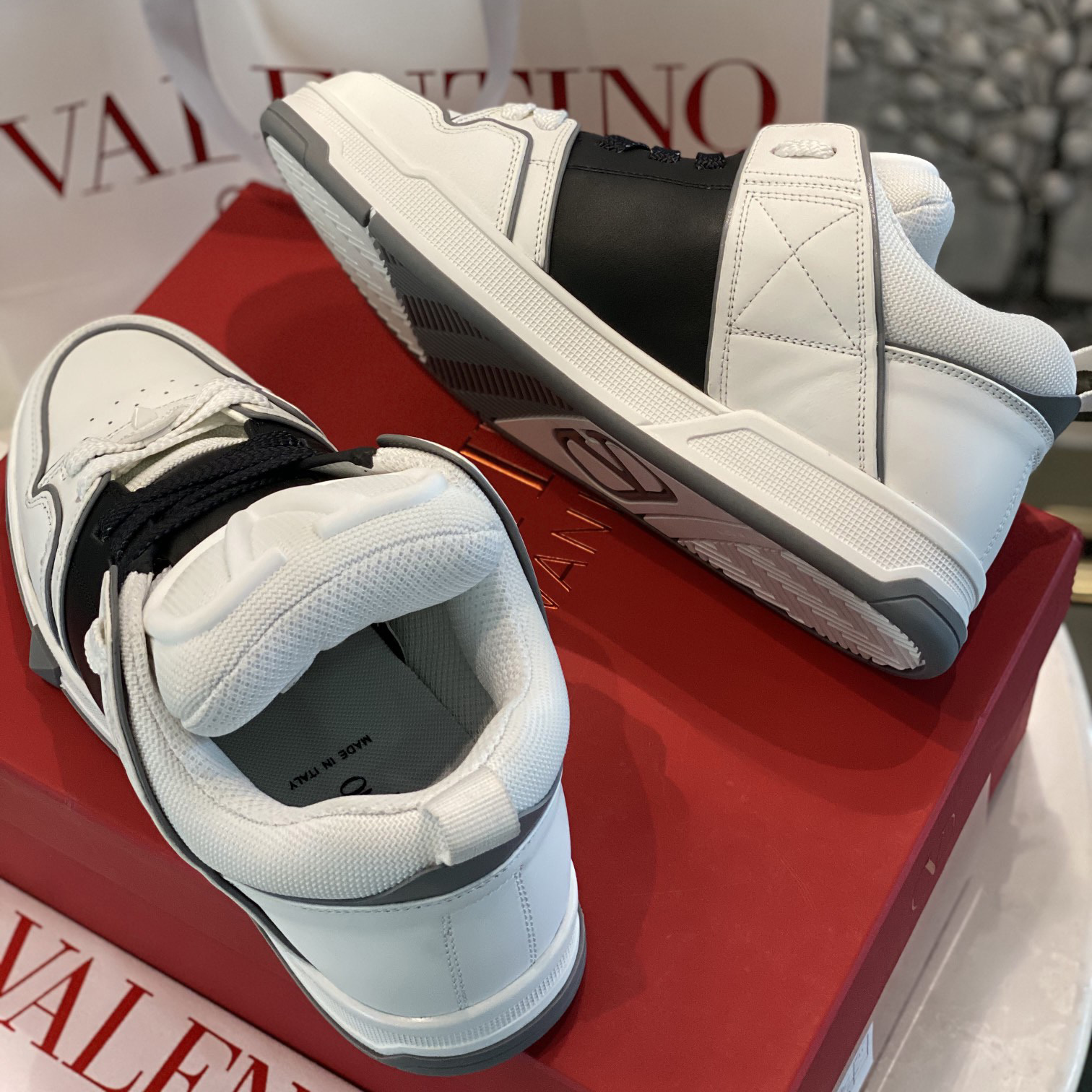Valenti  Open Skate Calfskin And Fabric Sneaker In White/Black - DopestKickz