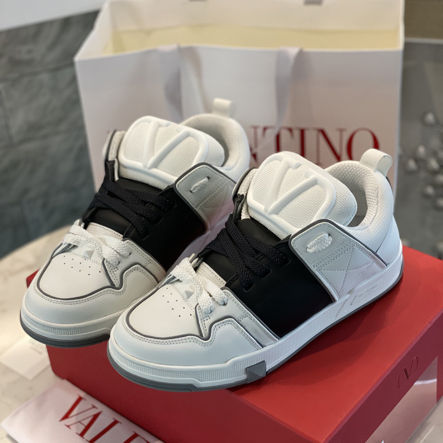 Valenti  Open Skate Calfskin And Fabric Sneaker In White/Black - DopestKickz