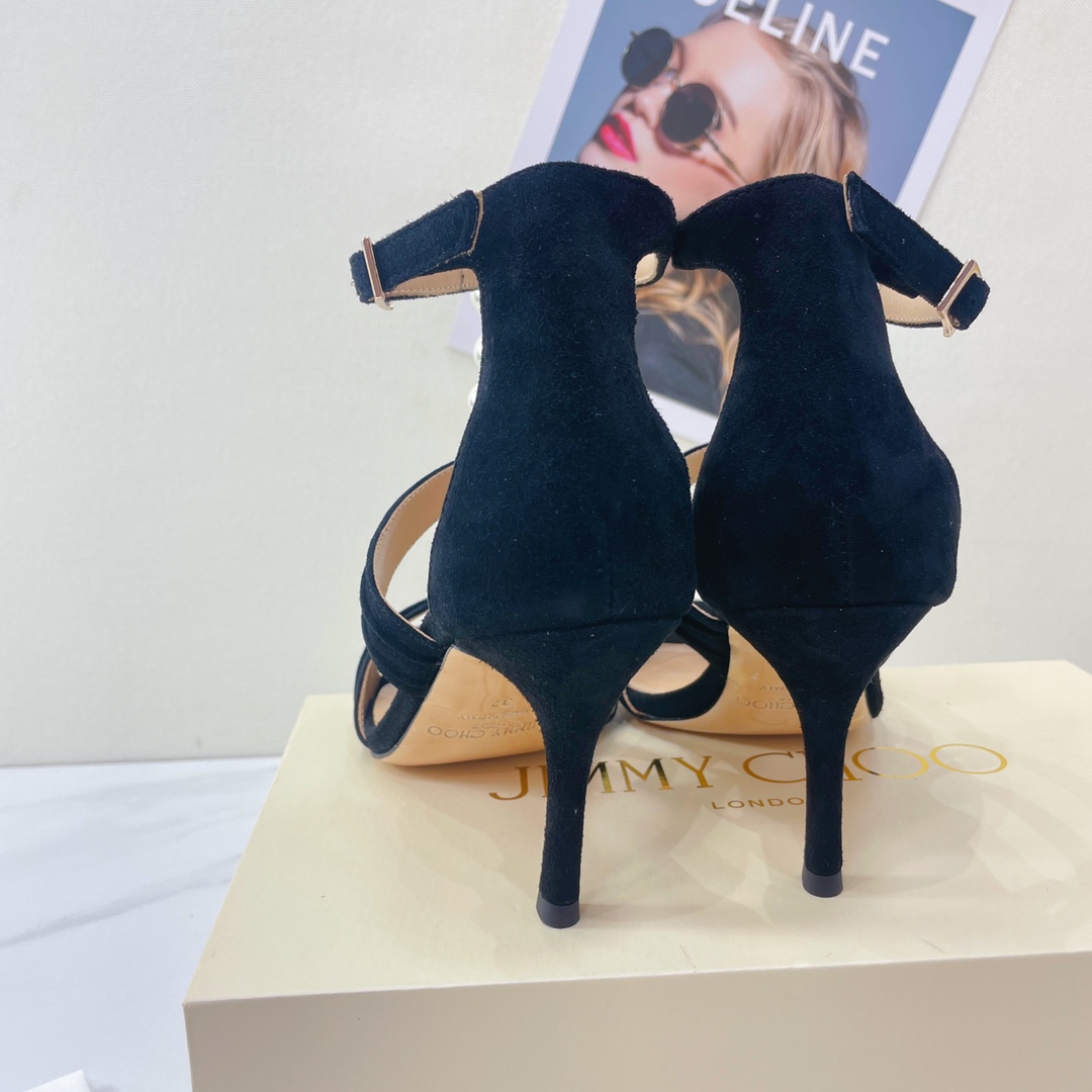 Jimmy Choo Black Suede Sandals With Pearls And Crystals - DopestKickz