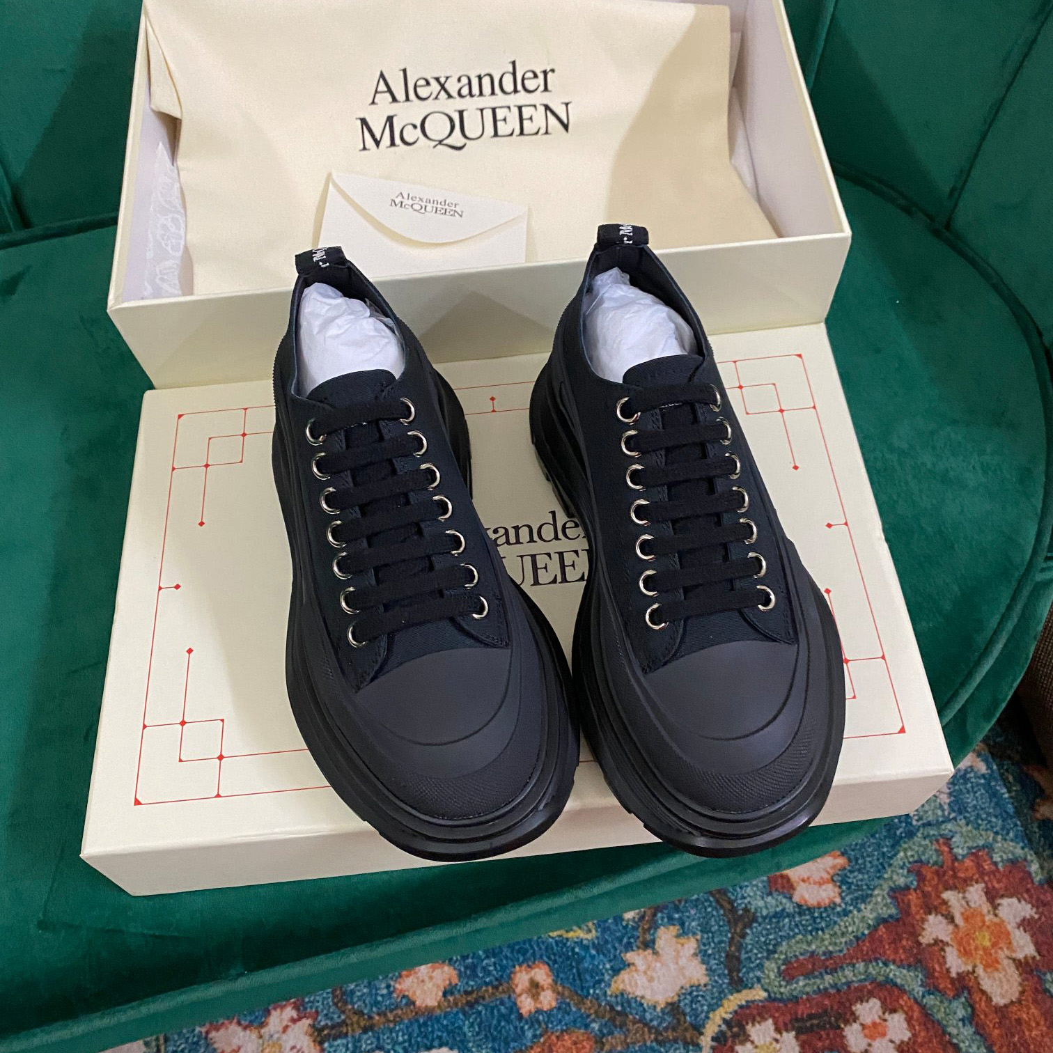 Alexander Mqueen Women's Tread Slick Lace Up In Black - DopestKickz
