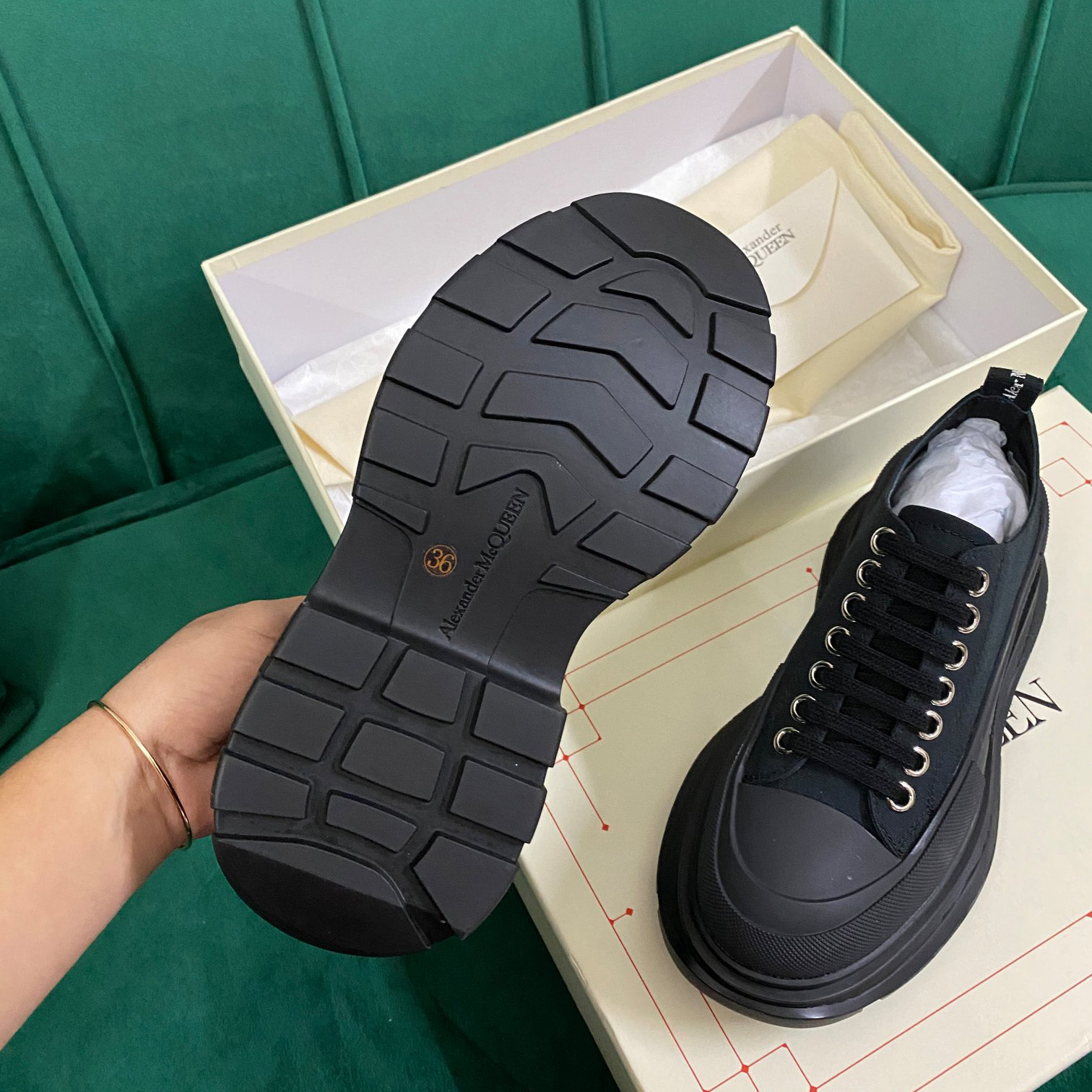 Alexander Mqueen Women's Tread Slick Lace Up In Black - DopestKickz