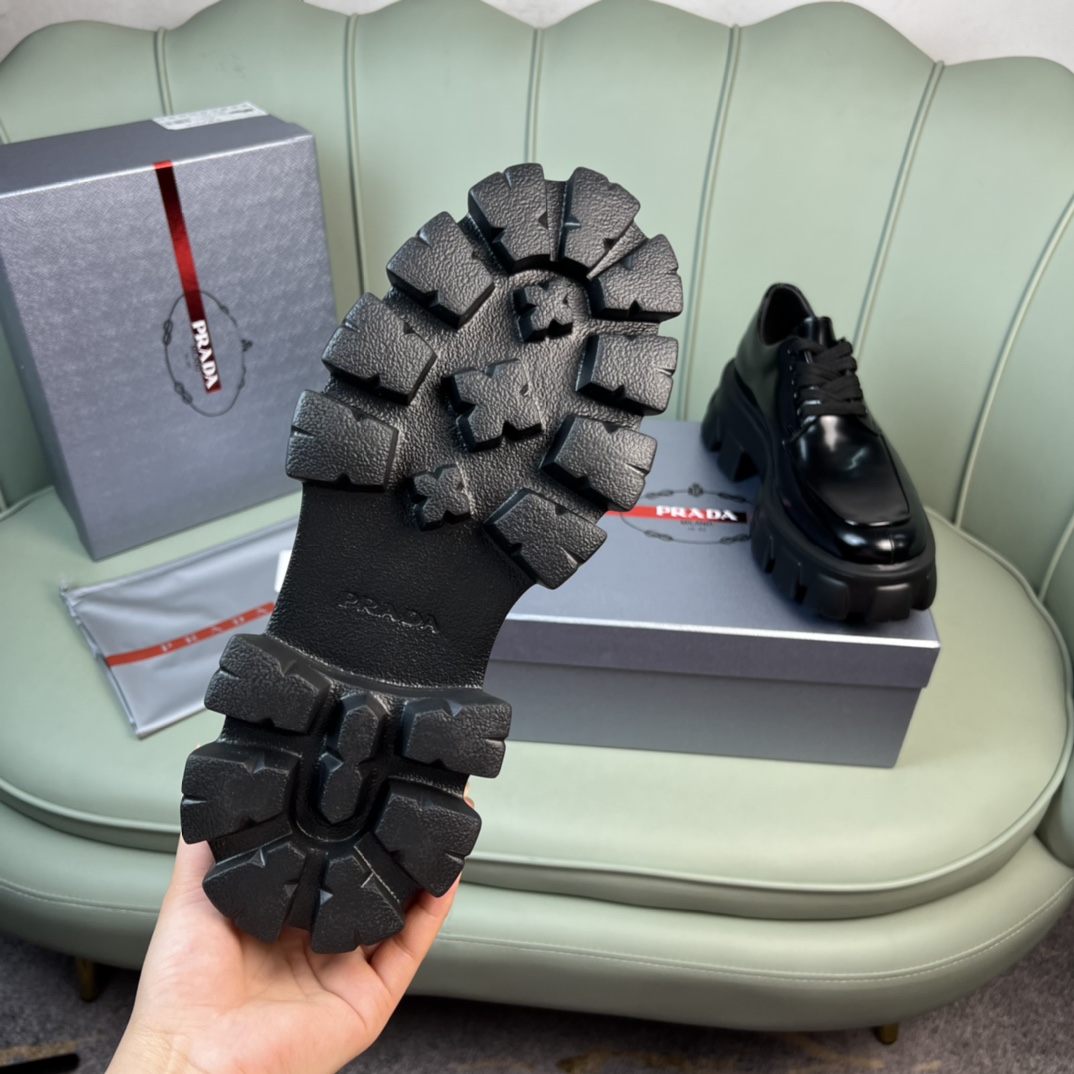 Prada Monolith Brushed Leather Lace-Up Shoes - DopestKickz