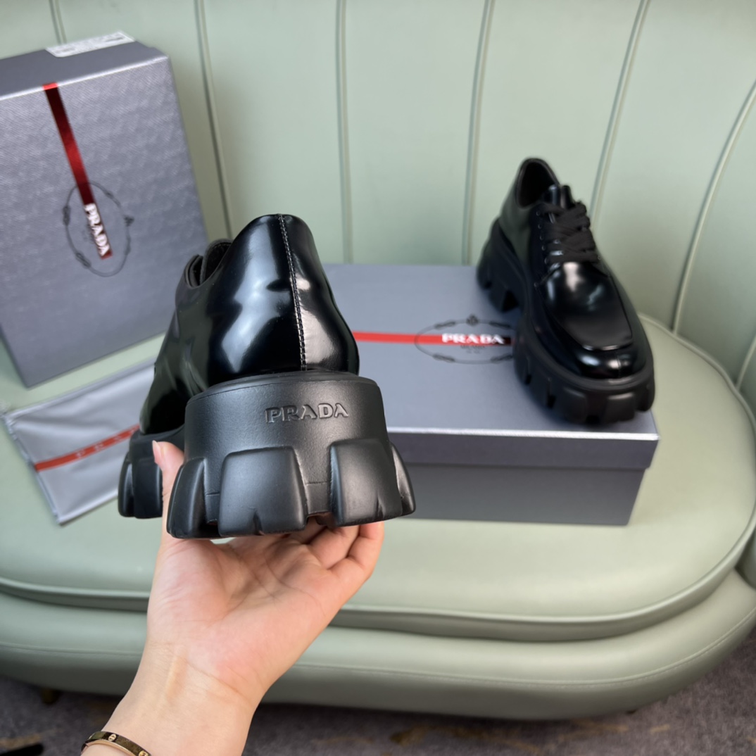 Prada Monolith Brushed Leather Lace-Up Shoes - DopestKickz