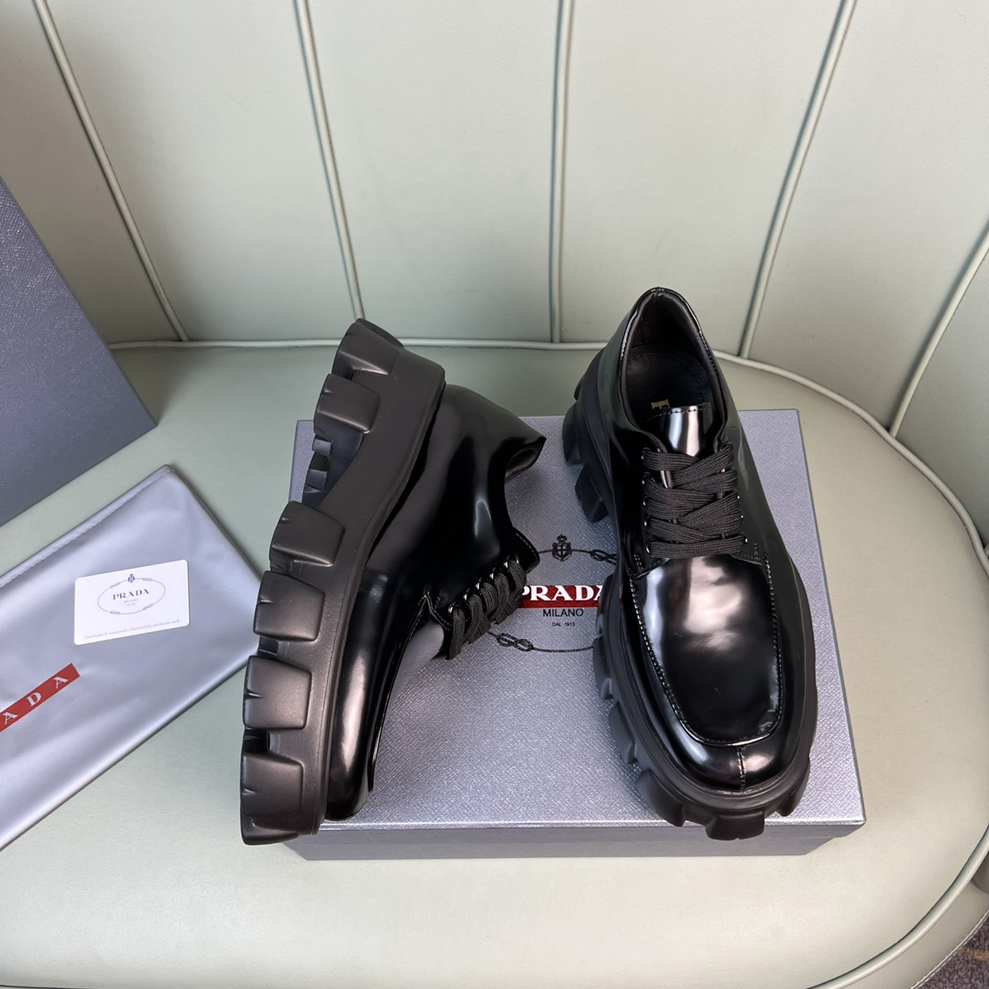 Prada Monolith Brushed Leather Lace-Up Shoes - DopestKickz