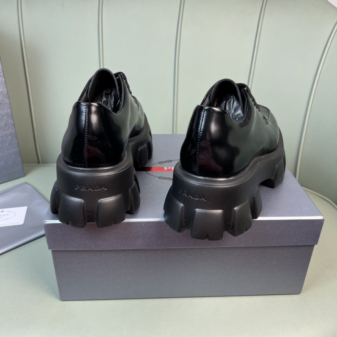 Prada Monolith Brushed Leather Lace-Up Shoes - DopestKickz