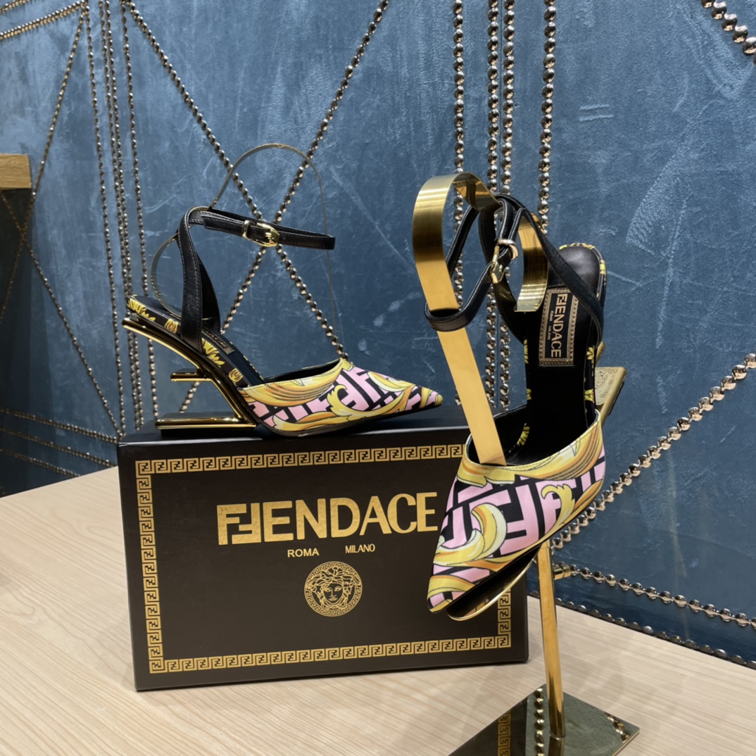 Fendi x Versace Fendace Printed Silk High-Heeled Slingbacks - DopestKickz