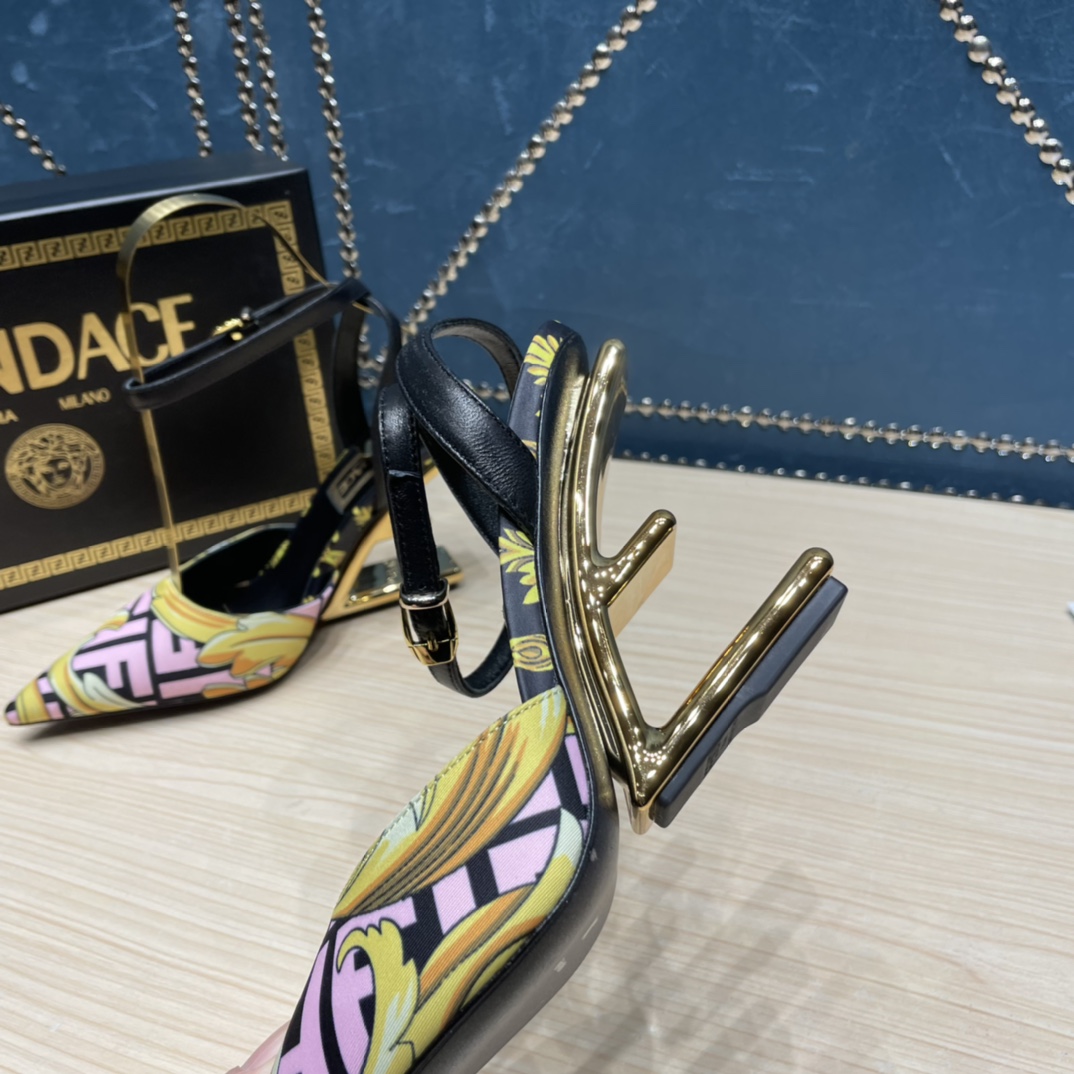 Fendi x Versace Fendace Printed Silk High-Heeled Slingbacks - DopestKickz