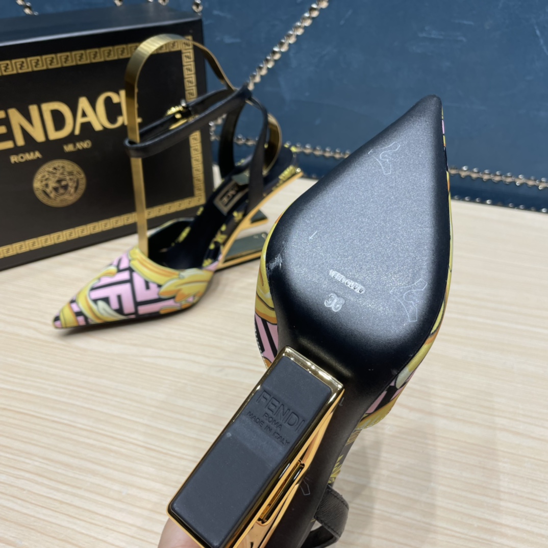 Fendi x Versace Fendace Printed Silk High-Heeled Slingbacks - DopestKickz