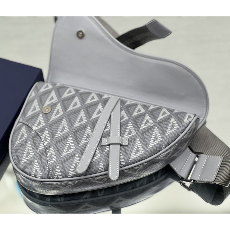Dior Black CD Diamond Canvas And Smooth Calfskin Saddle Bag(26-19-4.5cm) 1ADPO093 - DopestKickz