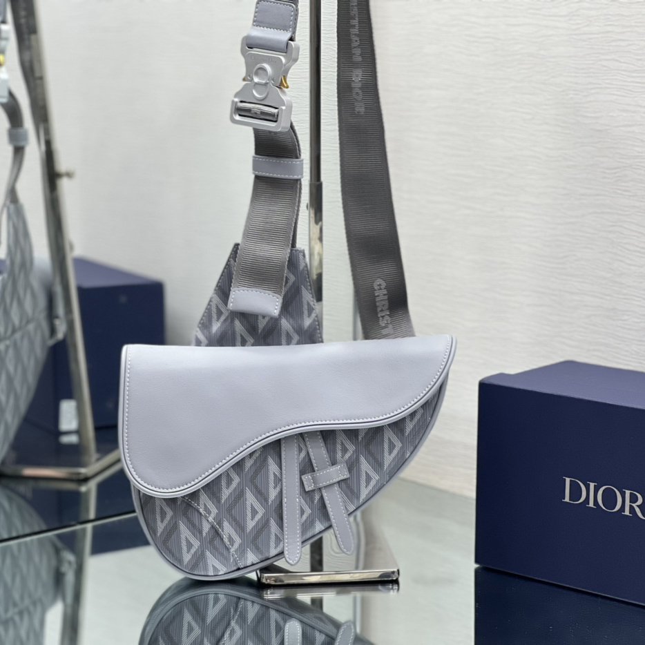 Dior Black CD Diamond Canvas And Smooth Calfskin Saddle Bag(26-19-4.5cm) 1ADPO093 - DopestKickz